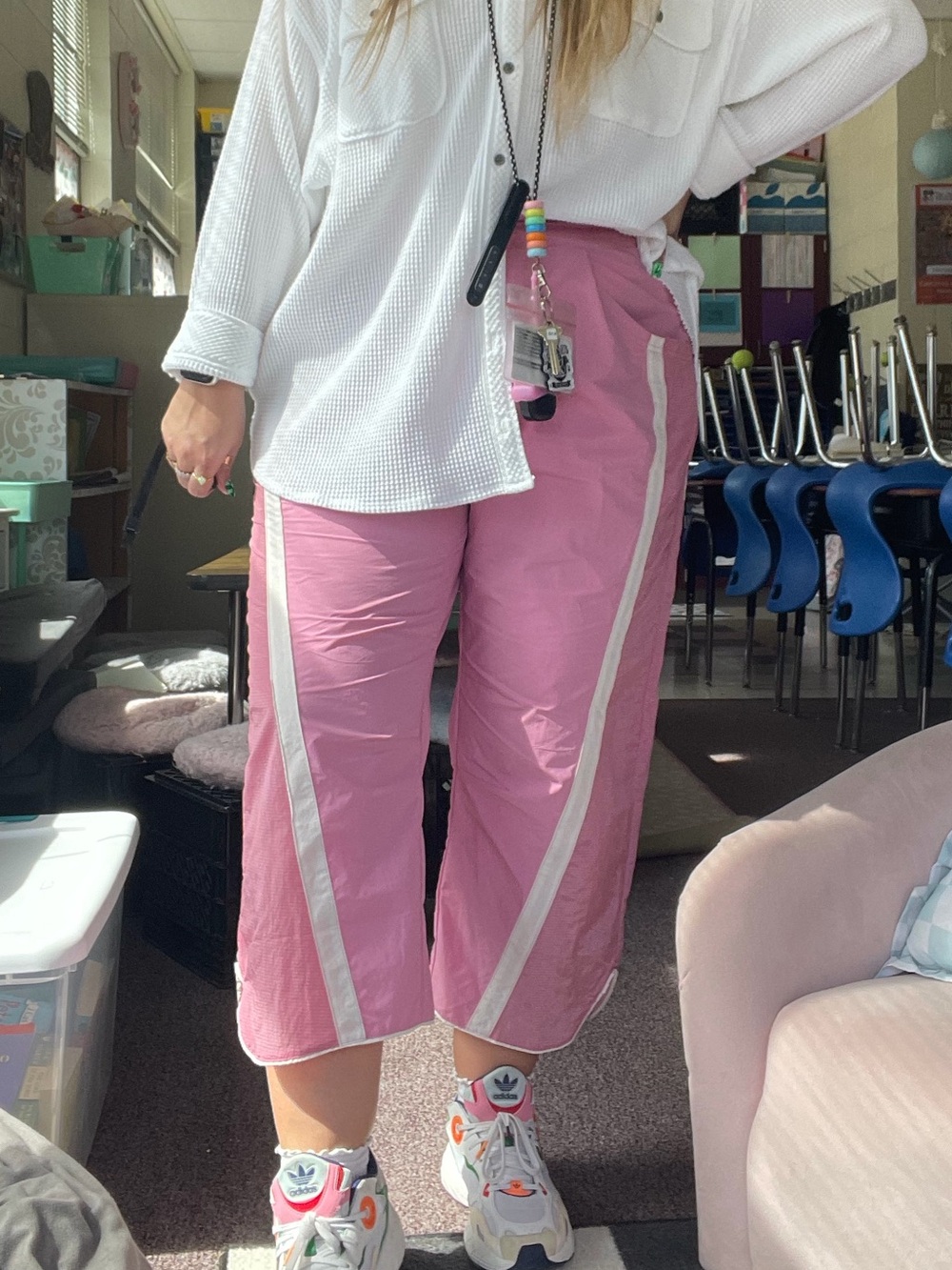 FP Movement by Free People Pink Track Joggers with White Stripes